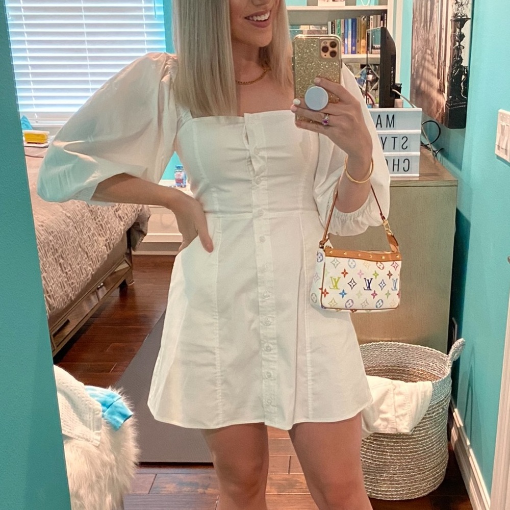 DANIELLE BERNSTEIN White Puff-Sleeve Mini Dress